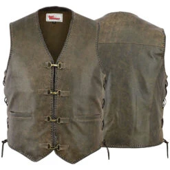 Motorradweste Motorrad Lederkutte Karabiner Weste Lederweste Cracker Bikerweste Braun