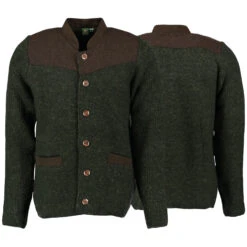 Herrenstrickjacke Jagd Trachten Schurwolle Strick Pullover Troyer Weste Oliv