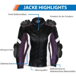 Damen Lederjacke Motorradjacke Kombijacke -Bekleidungsgeschäft 172108552 GW421J Purple Front Text German 172108552 GW421J Damen motorradjacke motorradlederjacke biker jacke Motorrad Lederjacke rad masters German Wear lederjacke GW421J