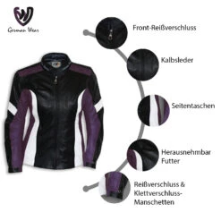 Damen Lederjacke Motorradjacke Kombijacke -Bekleidungsgeschäft 172108552 GW421J Purple Front Visuals German 1 172108552 GW421J Damen motorradjacke motorradlederjacke biker jacke Motorrad Lederjacke rad masters German Wear lederjacke GW421J