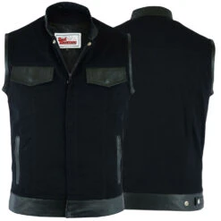 Bekleidungsgeschäft 21 Motorradweste Kutte Denim Weste Mit Reißverschluss & Lederstreifen