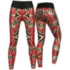 Flowers Leggings Sehr Dehnbar Für Sport,Yoga, Gymnastik, Training & Fashion Schwarz/Weiß/Rot