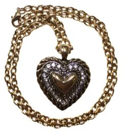 Trachtenkette Herzanhänger Straßsteine Metall Herz Tracht Kette Gold