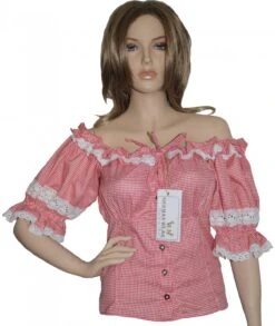 Carmenbluse Trachtenbluse Für Trachten Lederhosen ROT Kariert