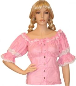 Carmenbluse Trachtenbluse Trachten Lederhosen-bluse Trachtenmode Rosa/kariert