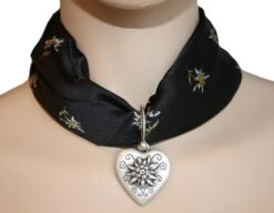 Schmuckkombi Trachtenschmuck Edelweiß-halstuch Schwarz Trachtentuch+Anhänger