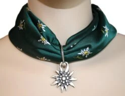 Schmuckkombi Trachtenschmuck Tuch Grün Edelweiß Halstuch Trachtentuch + Anhänger