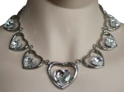 Trachtenkette Herzanhänger Glassteine Metall Transparent Weiß