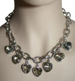 Trachtenkette Charivari Herzanhänger Glassteine Metall Grau