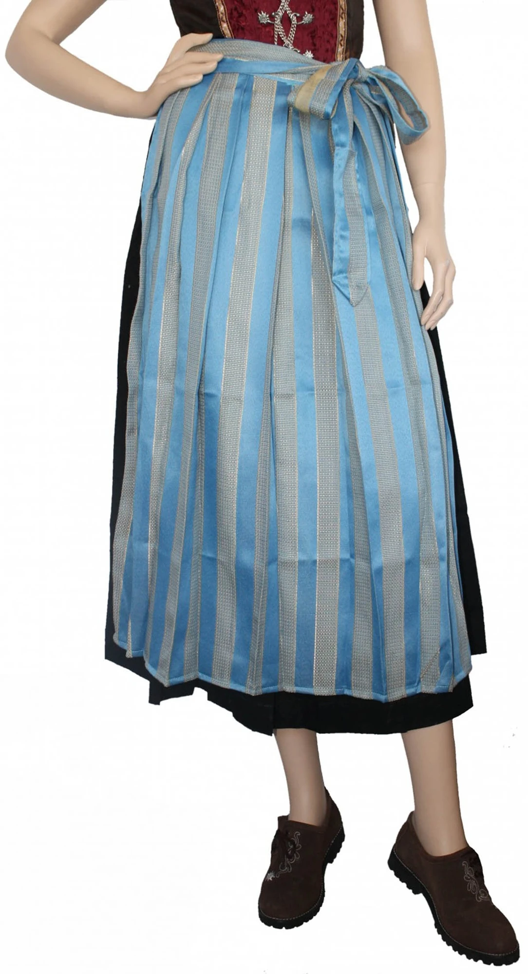 Lange Dirndlschürze Trachtenschürze Gastronomie Schürze Hellblau Gold 2 Lange Dirndlschürze Trachtenschürze Gastronomie Schürze Hellblau Gold – Bild 2