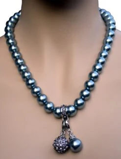 German Wear, Trachtenkette Imitat Perlen Charms Charm Türkis Blau Grau