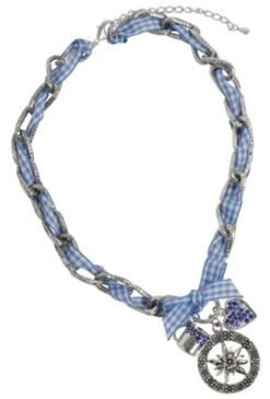 Trachtenkette Herzanhänger Metall Massiv Blau Edelweiß Bierkrug Straß