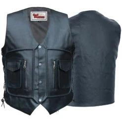 German Wear, Leder Motorrad Kutte Lederweste Bikerweste Motorradweste Weste Schnürung Schwarz