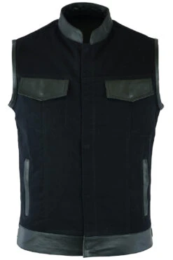 Motorradweste Kutte Denim Weste Mit Reißverschluss & Lederstreifen -Bekleidungsgeschäft 691 DENIM LEDER FRONT 1 172108337 GW691 Denim L 172108661 ATB 18039