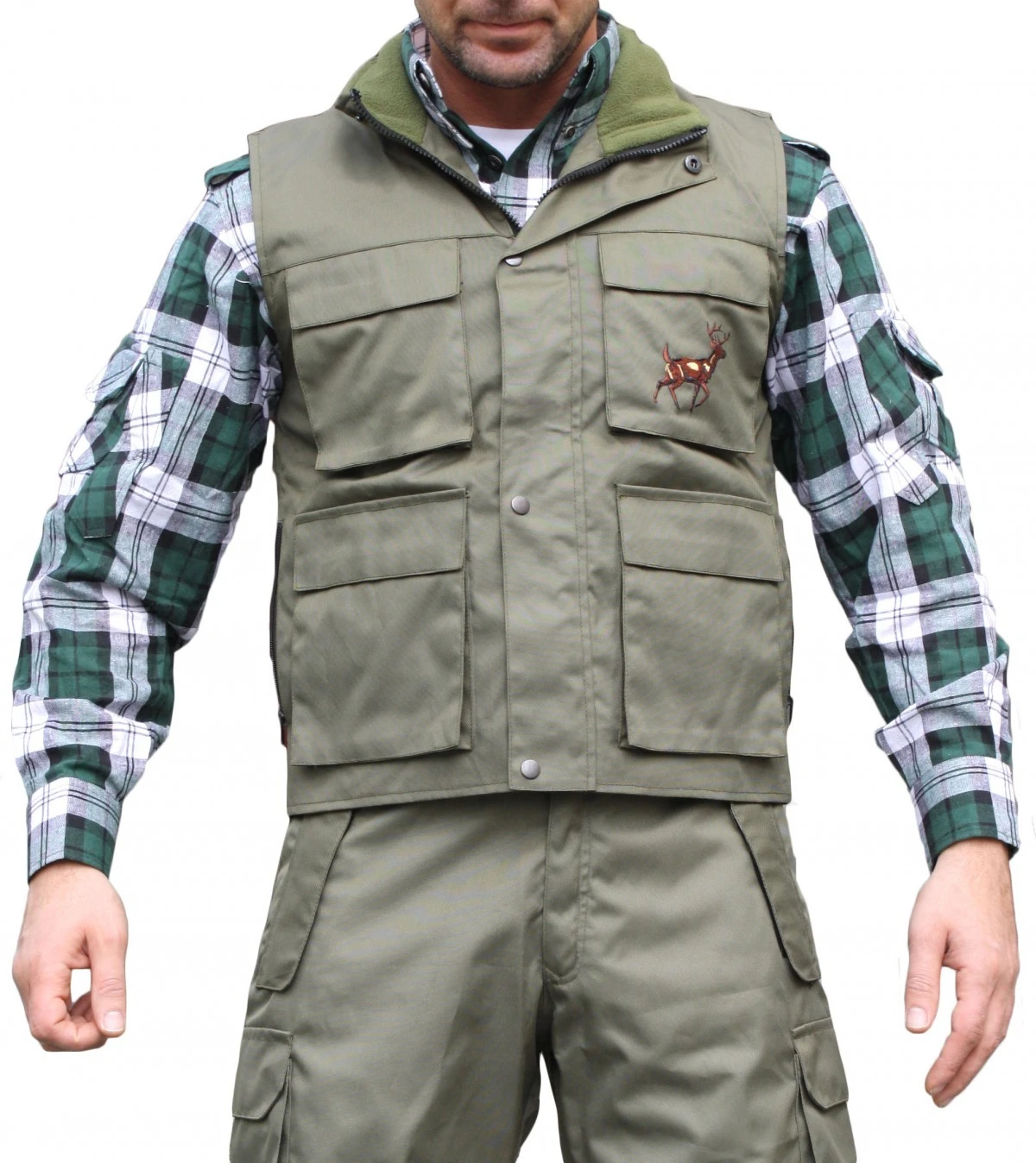 Jagdweste Weste Textilien In Jagdgrün Mit Hirsch Stickerei