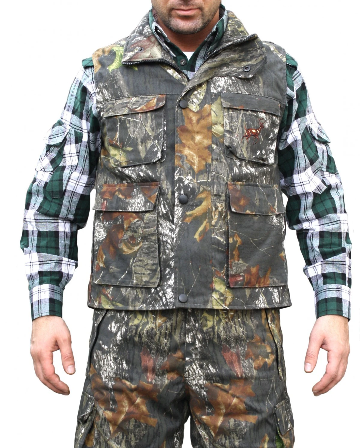 Jagdweste Weste Textilien In Waldtarn Mit Hirsch Stickerei