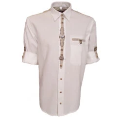 Trachtenhemd Für Lederhosen Mit Stickerei Weiß O71