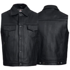 Lederweste Lederhemd Motorrad Kutte Bikerweste Motorradweste Weste Schwarz