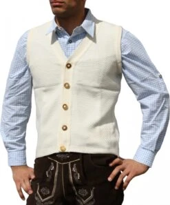 German Wear, Trachten Strickweste Wolljanker Tracht Weste Janker Creme