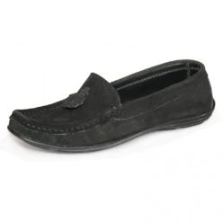 German Wear, Damen Halbschuhe Mokassins Schuhe Wildleder Velour Echtleder Schwarz -Bekleidungsgeschäft 977 TREND DSH002 schwarz 6