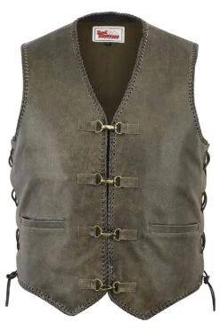 Motorradweste Motorrad Lederkutte Karabiner Weste Lederweste Cracker Bikerweste Braun -Bekleidungsgeschäft CRACKER FRONT 1 172108050 GW688 Black