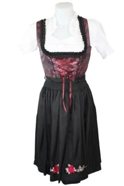 1-teiliges Midi-Dirndl Landhaus Kleid Dirndel Ohne Bluse Schwarz/weinrot -Bekleidungsgeschäft IMG 4500 1708 OD3 Schwarz Weinrot