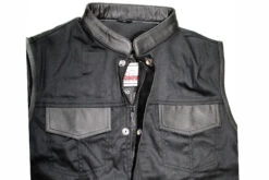 Motorradweste Kutte Denim Weste Mit Reißverschluss & Lederstreifen -Bekleidungsgeschäft IMG 8597 00 172108661 GW692 Denim Leder Zipper