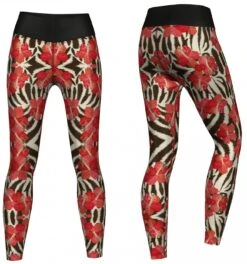 Flowers Leggings Sehr Dehnbar Für Sport,Yoga, Gymnastik, Training & Fashion Schwarz/Weiß/Rot -Bekleidungsgeschäft ME 8008 2a 1888 GYM 8008
