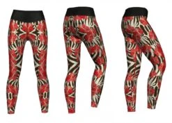 Flowers Leggings Sehr Dehnbar Für Sport,Yoga, Gymnastik, Training & Fashion Schwarz/Weiß/Rot -Bekleidungsgeschäft ME 8008 Red Flowers 1888 Yoga 8008