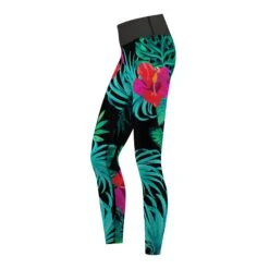 Blumen & Blätter Leggings Sehr Dehnbar Fitness Sport Yoga Gymnastik Training Tanzen Freizeit -Bekleidungsgeschäft ME 8067 b Flowers und Leaves Yoga Leggings pants T