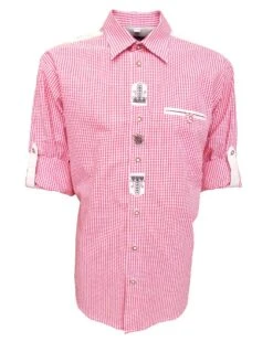 Trachtenhemd Für Lederhosen Mit Stickerei Mittelrot O59