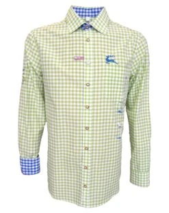 Bekleidungsgeschäft 32 German Wear, Trachtenhemd Slim Fit Für Lederhosen Mit Stickerei Giftgrün