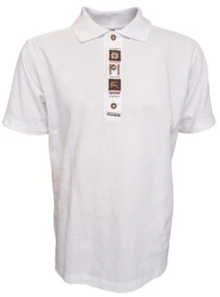 German Wear, Trachten Poloshirt Weiß Mit Und Brauner Stickerei