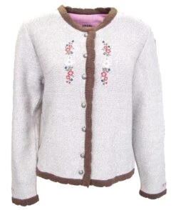 German Wear, Damen Trachten Wolljanker Strickjacke Tracht Weste Ecrue