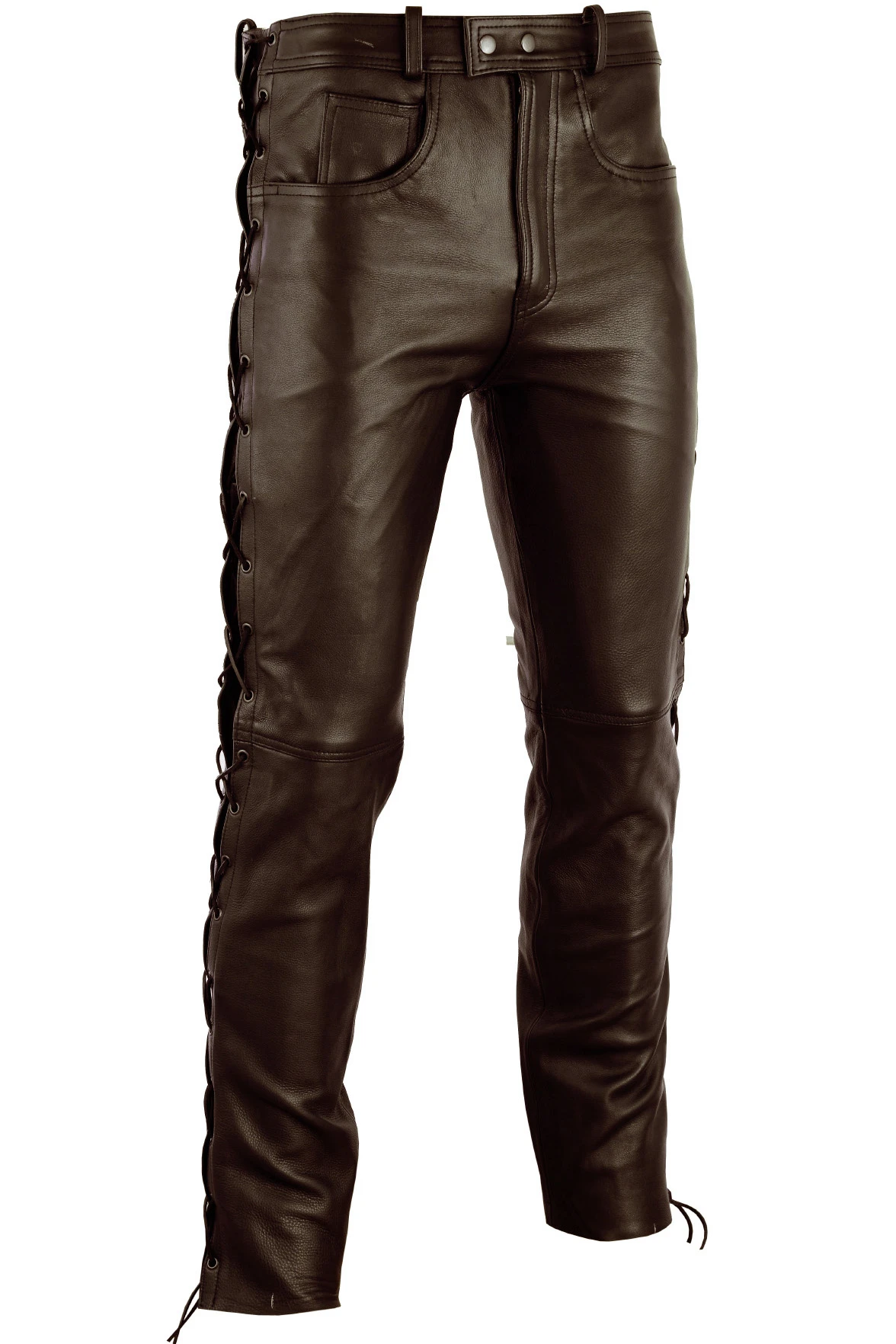 Lederhose Lederjeans Bikerjeans Aus Büffelleder Glasiert Dunkelbraun Seitlich Geschnürt 3 Lederhose Lederjeans Bikerjeans Aus Büffelleder Glasiert Dunkelbraun Seitlich Geschnürt – Bild 3