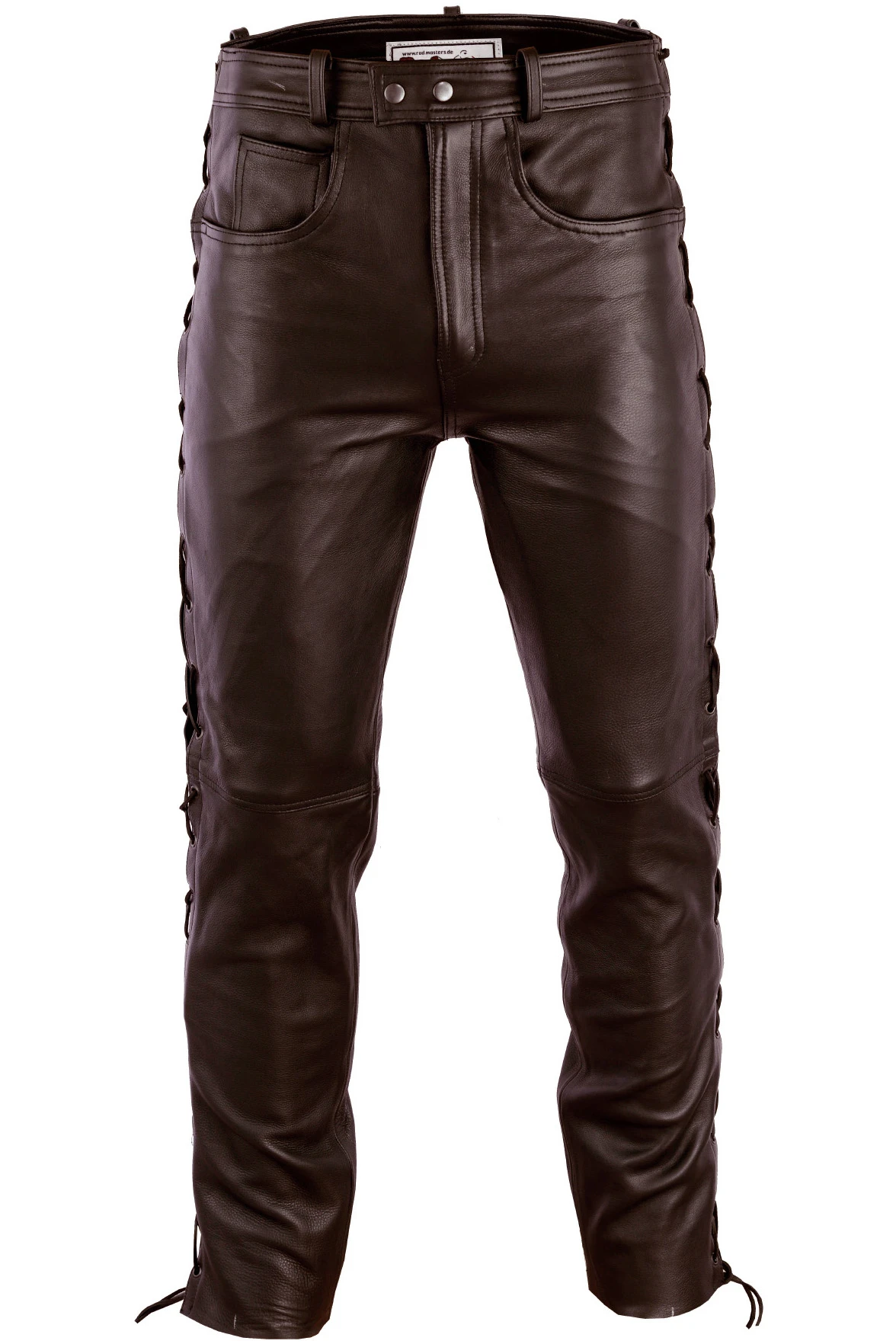 Lederhose Lederjeans Bikerjeans Aus Büffelleder Glasiert Dunkelbraun Seitlich Geschnürt 2 Lederhose Lederjeans Bikerjeans Aus Büffelleder Glasiert Dunkelbraun Seitlich Geschnürt – Bild 2