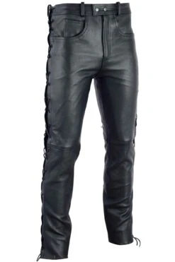 BULLDT Lederhose Lederjeans Bikerjeans Seitlich Geschnürt Anilinleder Naturleder -Bekleidungsgeschäft new GW861 Side 1 172108006 GW861 Black
